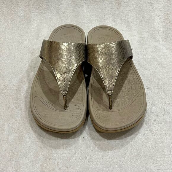 FitFlop Lulu Metallic Snake Flip-Flop Size 10 - Picture 3 of 14